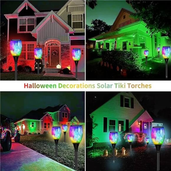 Multi Color Halloween RGB Christmas Outdoor Solar Torch Lights, Flickering Flame - Picture 3 of 7